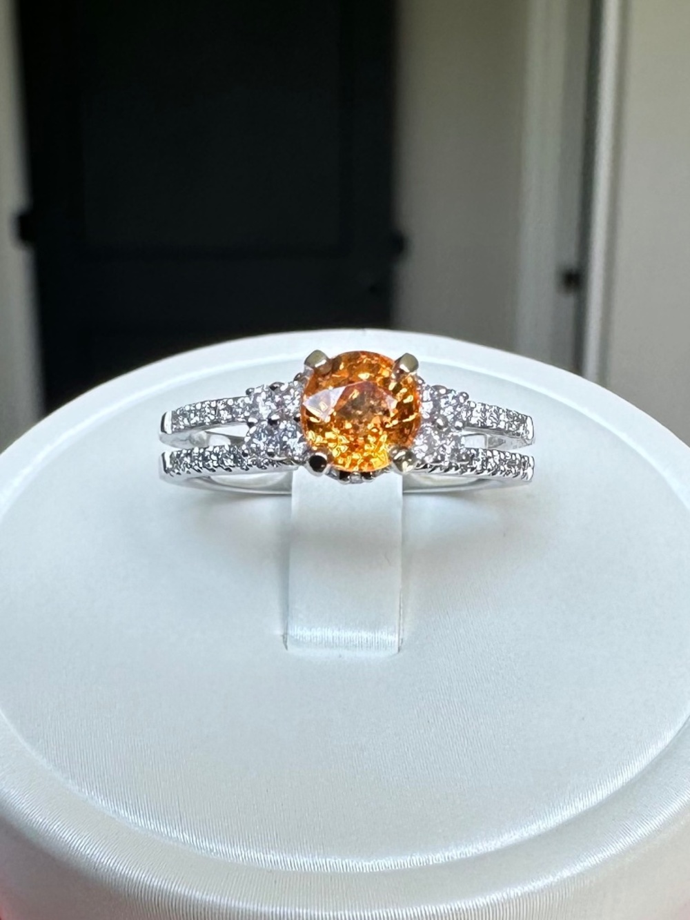 🔥 STUNNING 14k White Gold Neon Mandarin Spessartite Garnet Ring 💎 Size 7